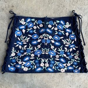Zara Floral Embroidered Lace-up Mini Skirt